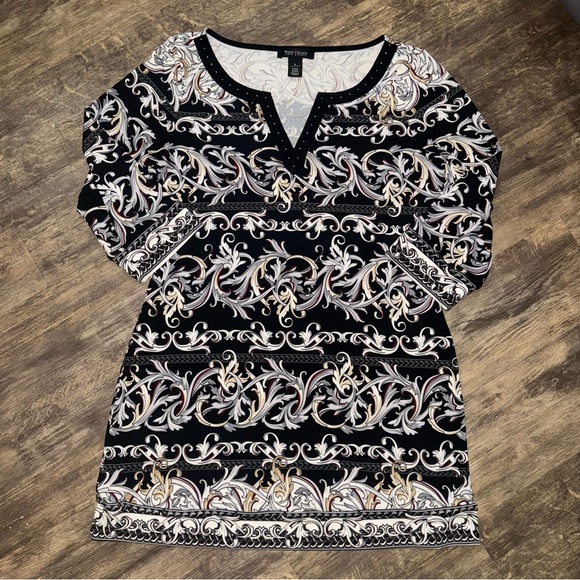 White House Black Market Tops - White House Black Market Black and White Ornate Tunic